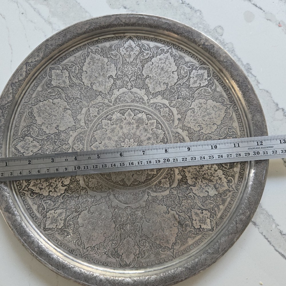 EXCEPTIONAL GENUINE ANTIQUE MIDDLE EASTERN SILVER ROUND TRAY