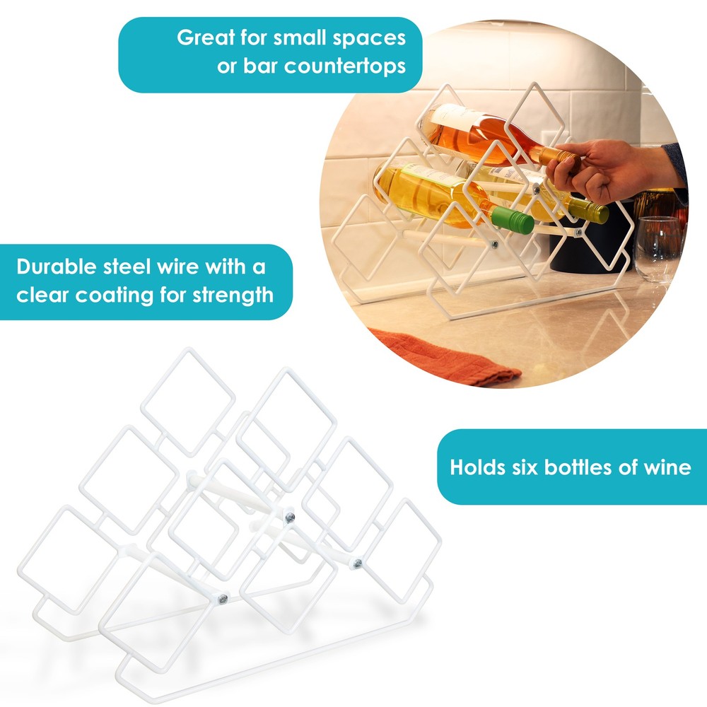 6-Bottle Steel Wire Triangular Tabletop Wine Rack - White by Sunnydaze