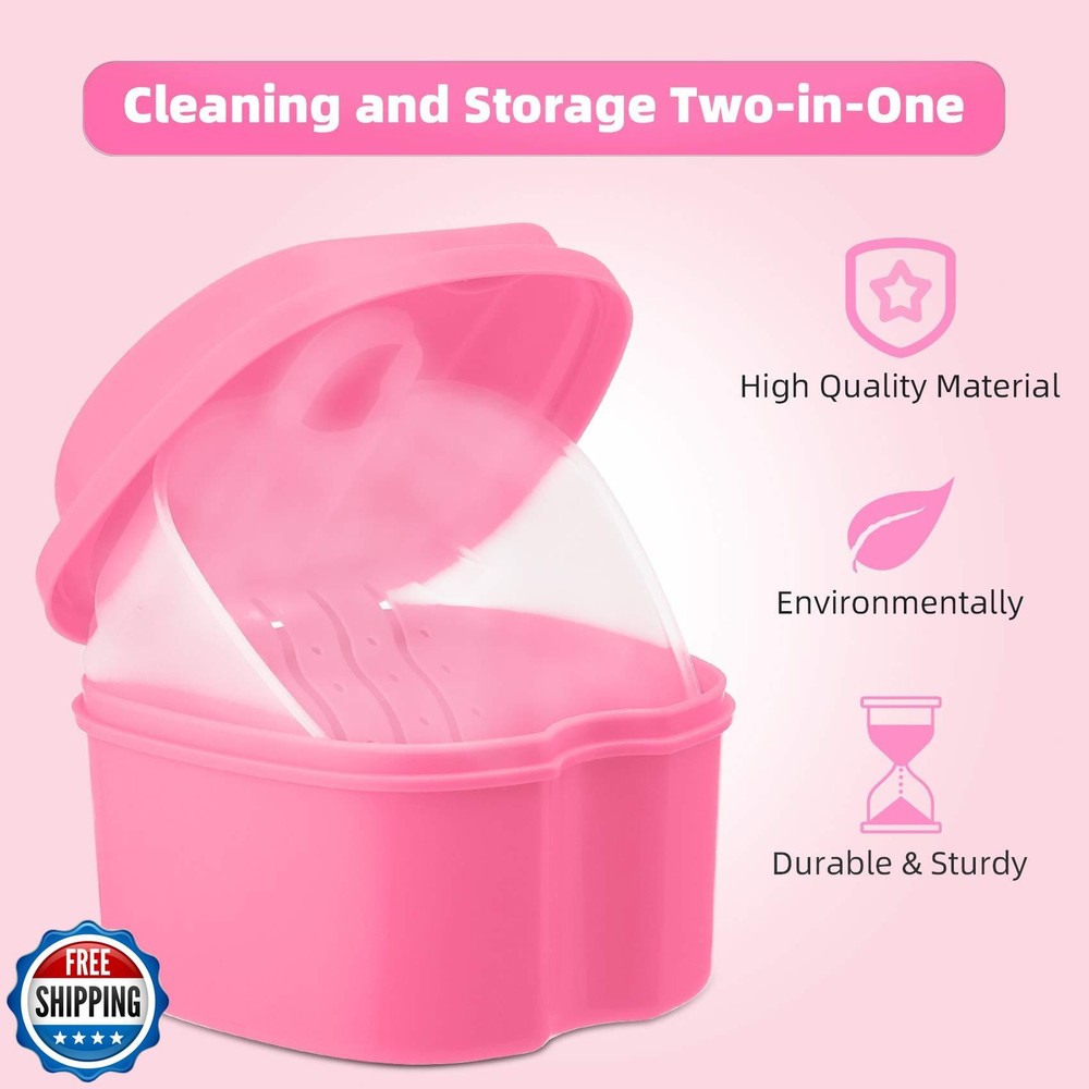 Annhua Denture Retainer Container Case Cleaning,Denture Bath Box False Teeth