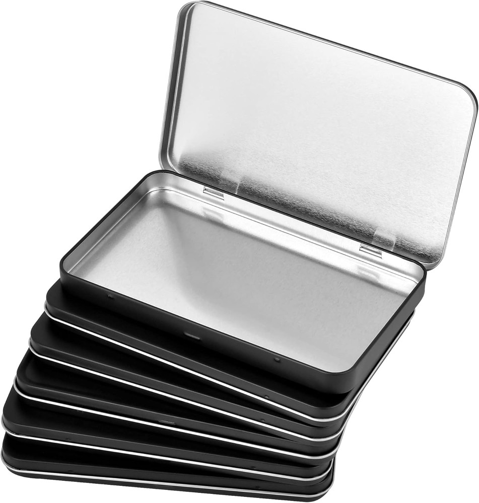 6 Pcs Metal Rectangular Hinged Tin Boxes with Lid, Mini Portable Empty Box Conta
