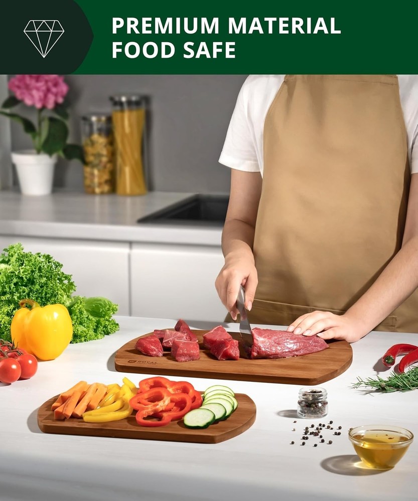 Bamboo Cutting Board Set - 2-Piece Lightweight Kitchen Prep Boards