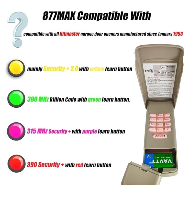 877Max Wireless Garage Door Keypad Entry System Compatible With All Liftmaster