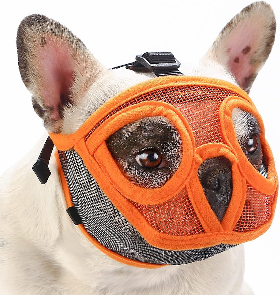 BARKLESS Short Snout Dog Muzzle, Breathable Mesh Flat Faced Muzzle for French Bu