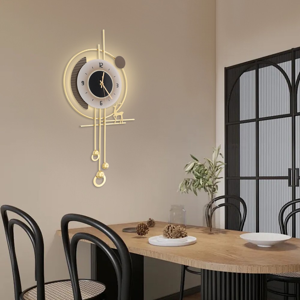 Modern Wall Clock, LED Lighting Wall Clock, Large Gold Decorative Wall Clock