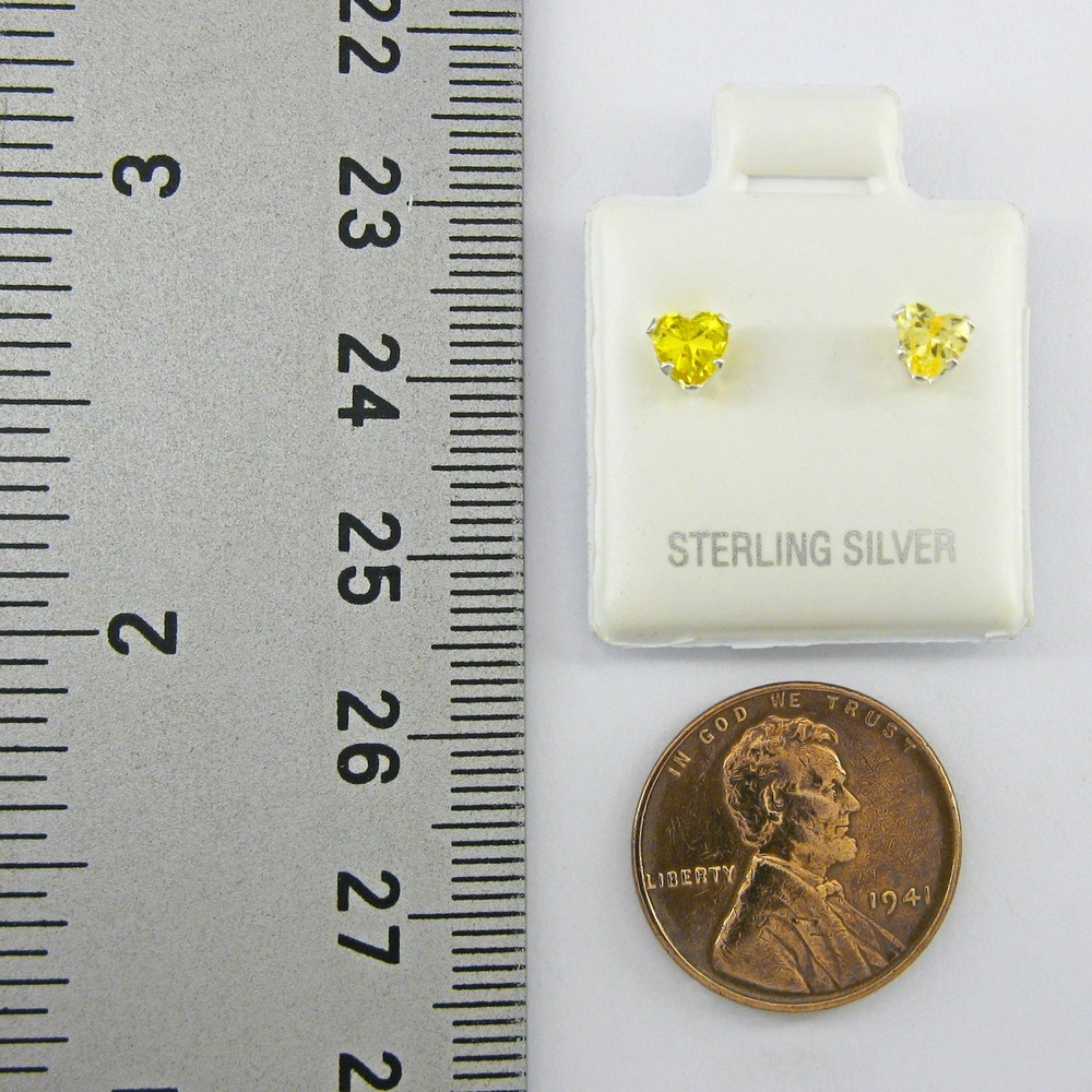 4mm Heart CZ Citrine Yellow Post Stud Earrings in SOLID Sterling Silver - NEW!