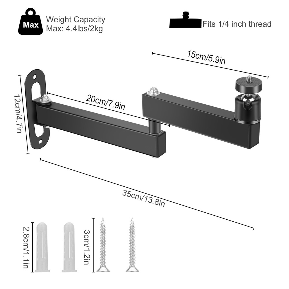 Foldable Projector Wall Ceiling Mount Bracket 360° Rotating 1/4" Screw Aluminum