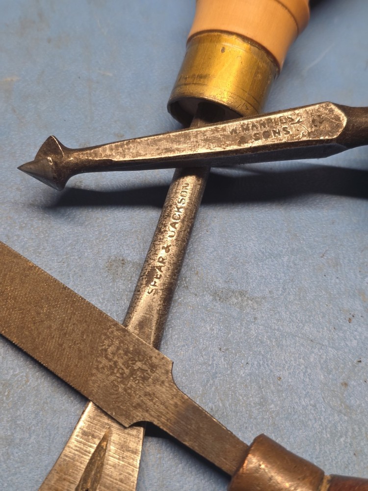 Beautiful Early Handled Tools Tack Puller Marples Countersink And File. Boxwood?