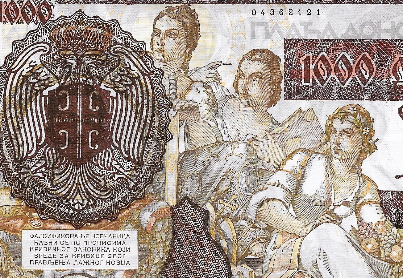 Serbia / Yugoslavia WWII German Occupation 1942 1000 DINARA P-24 UNC- Beauty