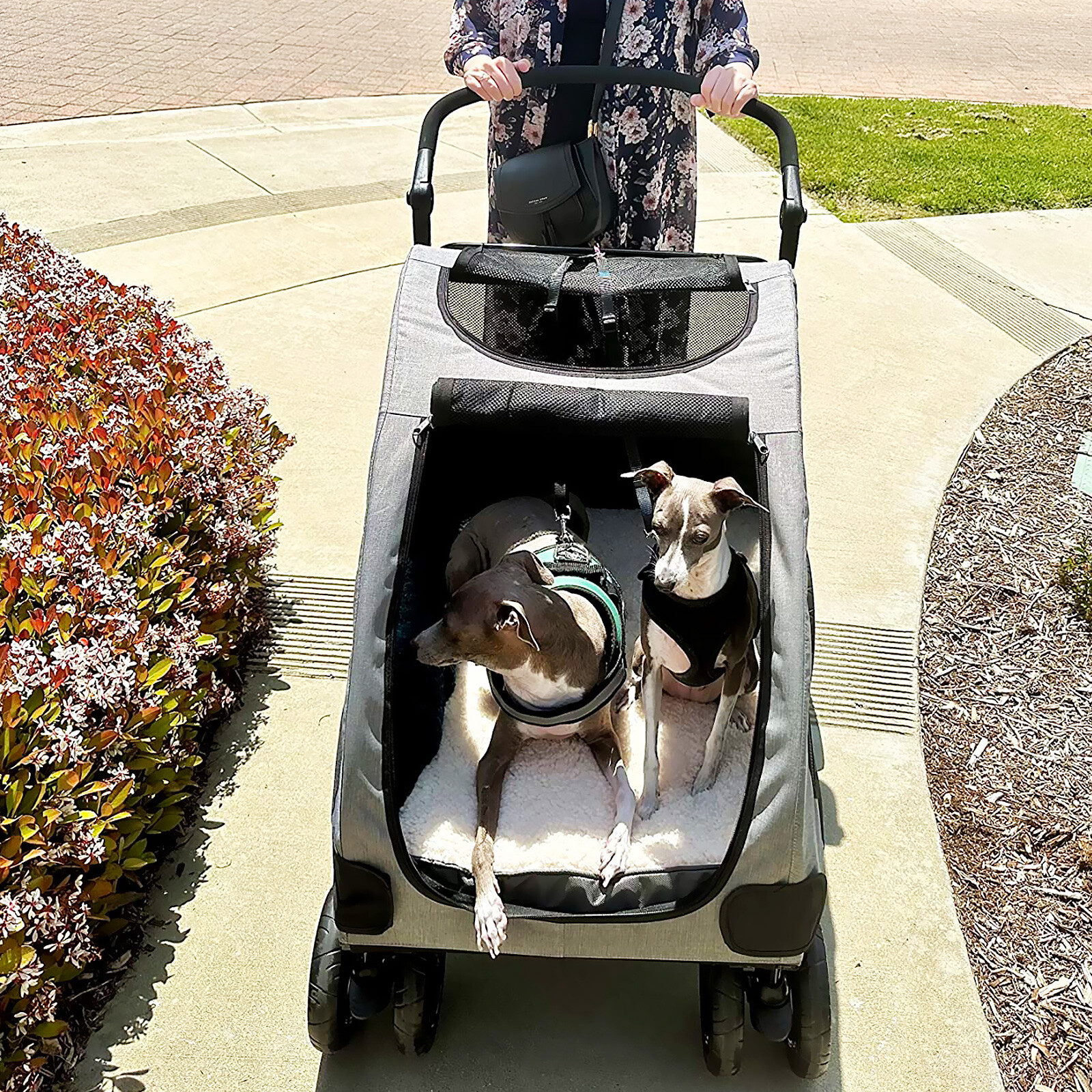 Pet Stroller Up to 150lbs for Medium/Large Dogs and Cats 4-Wheel Travel Carriage