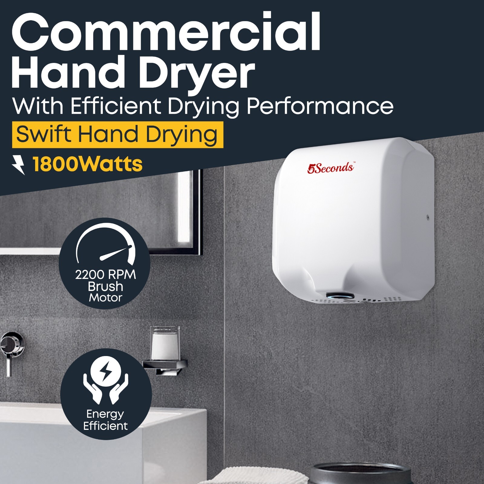 Electric Hand Dryers for Bathrooms Commercial in 1800W UL Listed - White