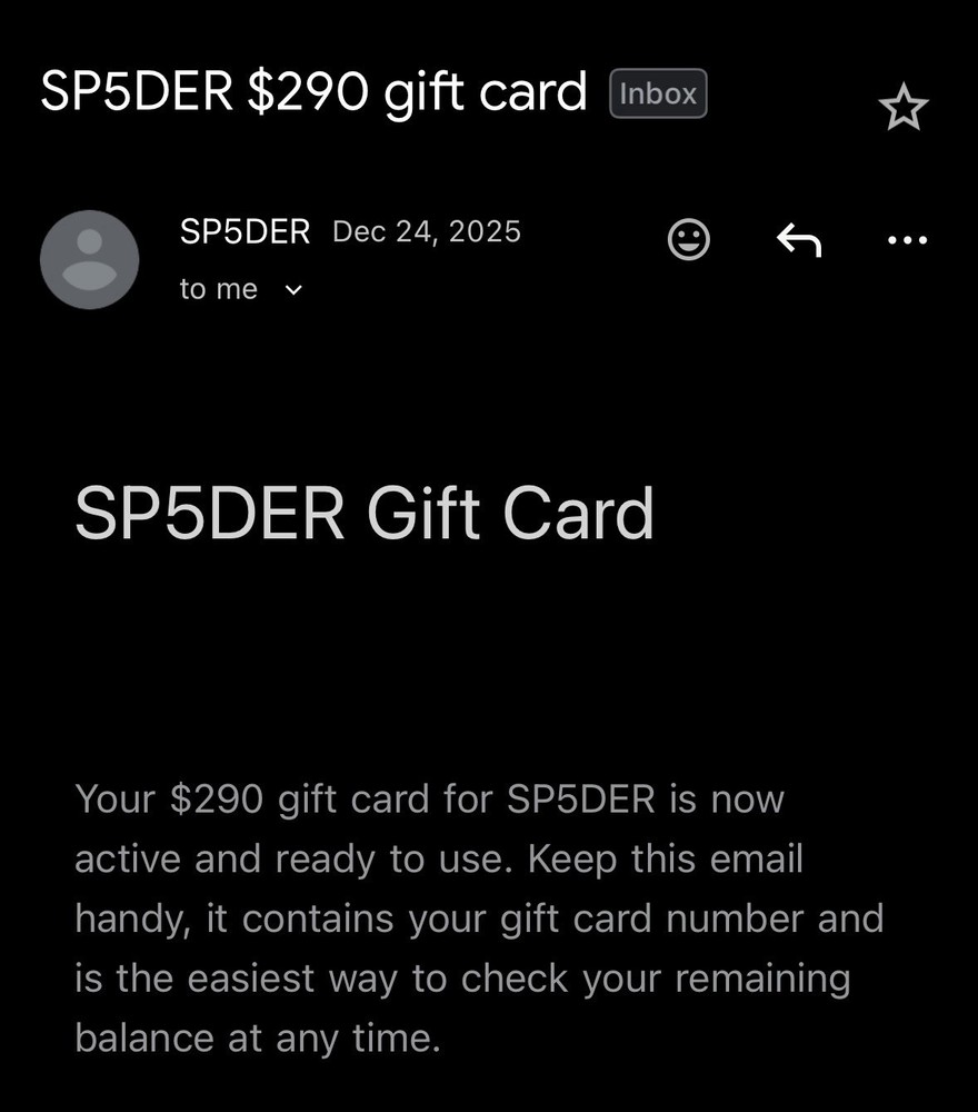 SP5DER Gift Card $290