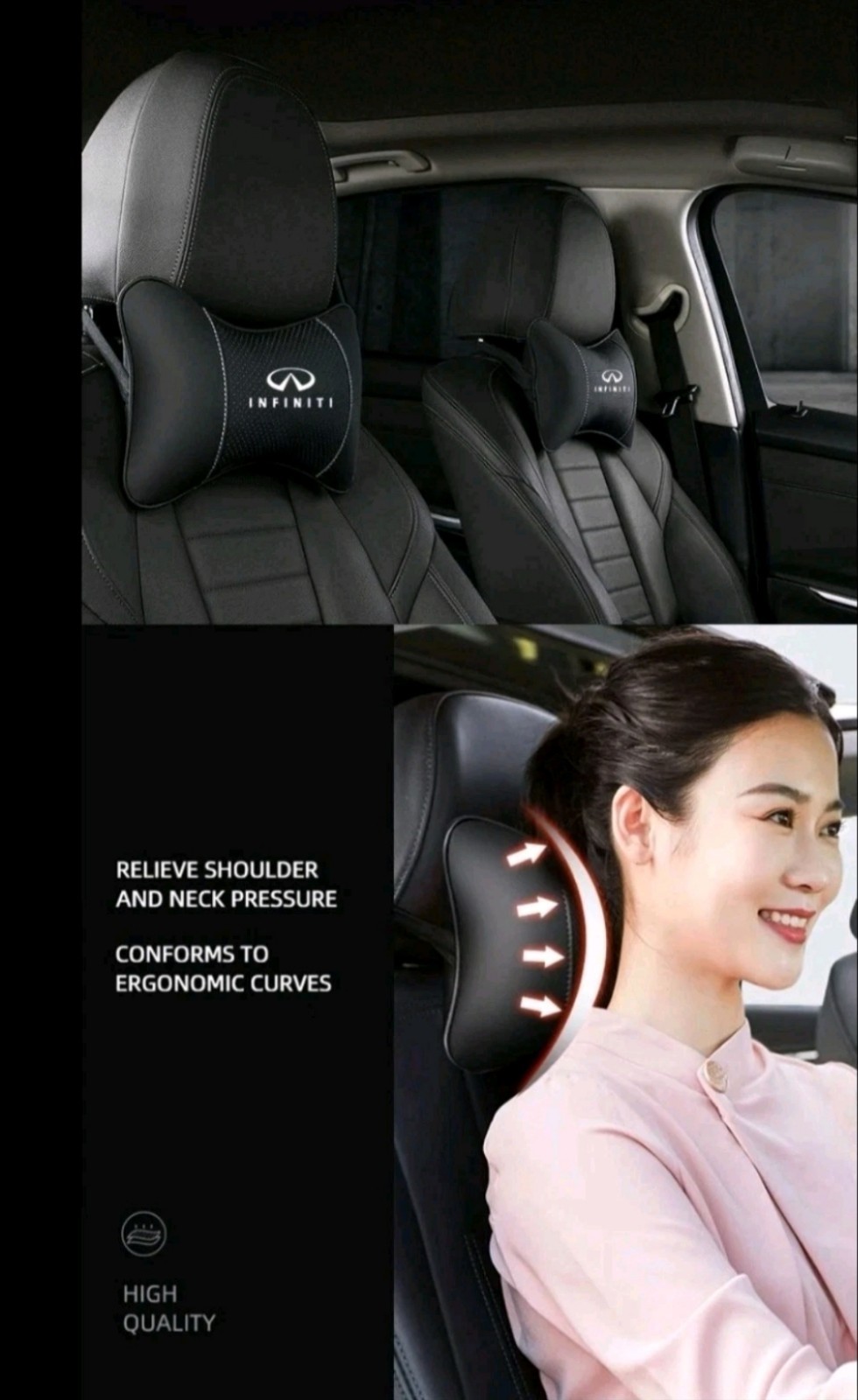 2 Pcs Black Headrest Neck Pillow For Infiniti Logo QX55 QX50 QX60 QX80 Q50 Q70L
