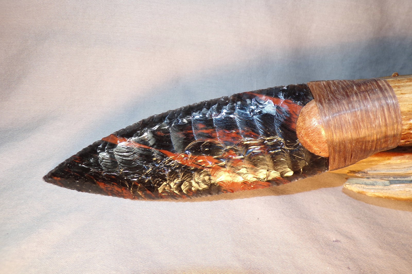 Knapped Obsidian Paleo Knife Indian Head Nickel Triple Flow COA Flint Knapping