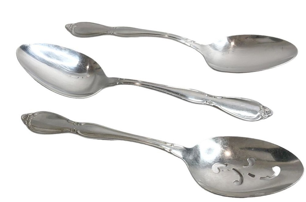 Lot/3 Oneida Community Serving Chatelaine Spoons 2 Solid & 1 Pierced 8 1/4"