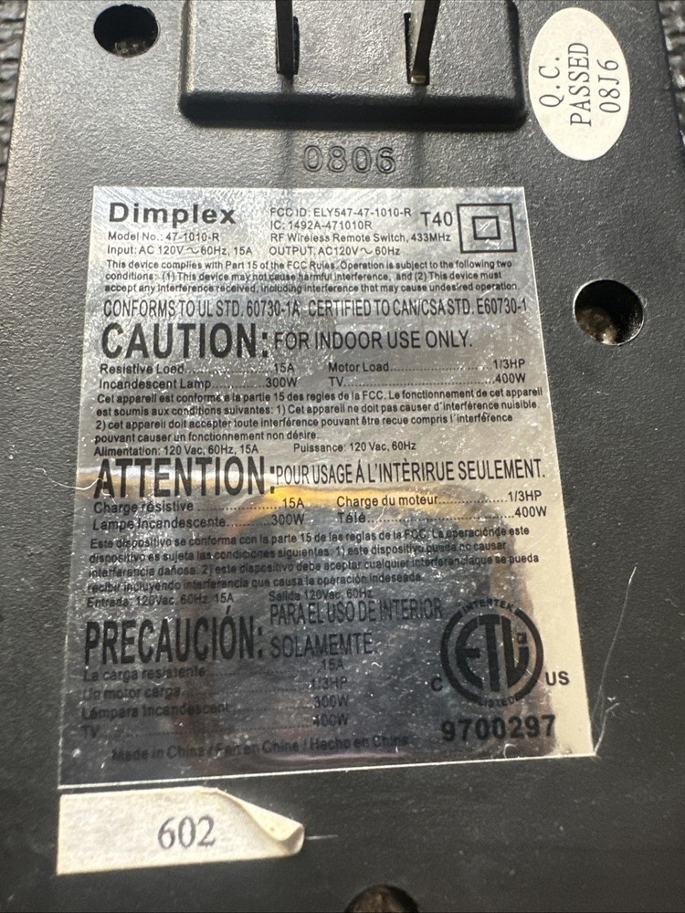 Genuine Dimplex Electraflame Symphony Acumen Remote - EF3003, SF3003 & DF3003