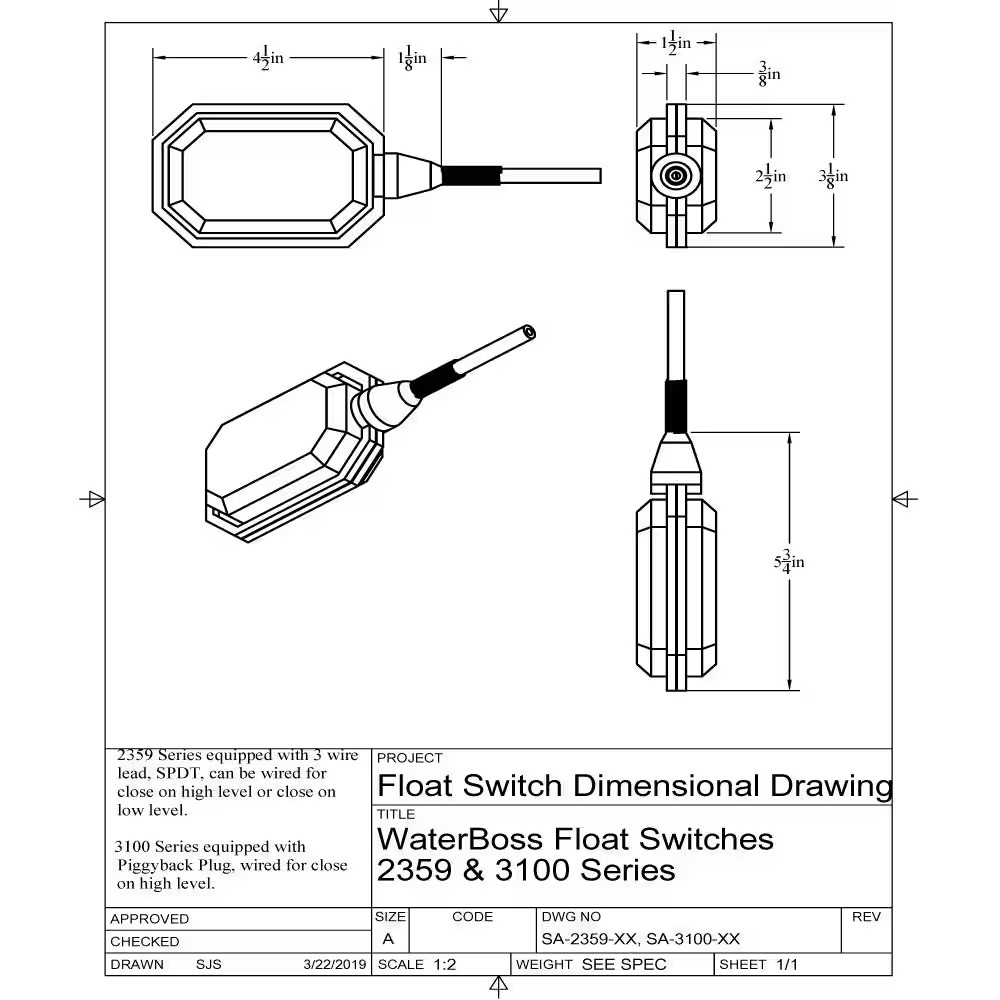 10 Ft. Float Switch Wire Lead SPDT (5-Year Warranty)
