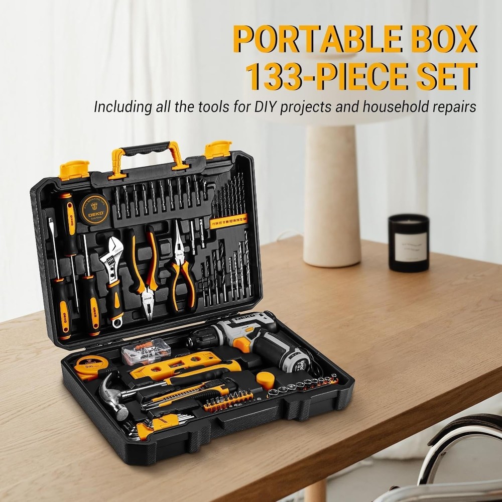 Power Drill Tool Set Kit: DEKOPRO Cordless Box with 12V Grey