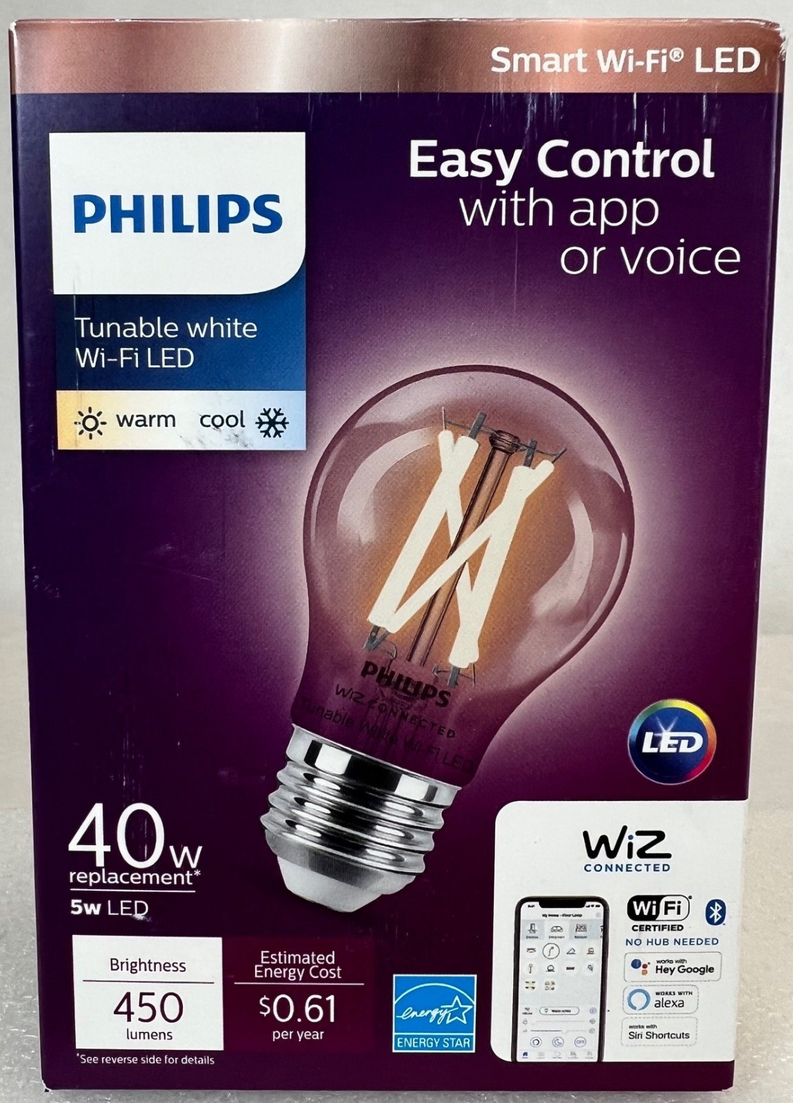 4x Philips Smart Bulb LED 40W Eq. Dimmable Wi-Fi Wiz A15 Standard