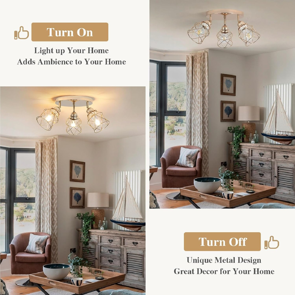 Kitchen Light Fixtures Ceiling Mount, 3-Lights Multi-Directional Ceiling Lamp