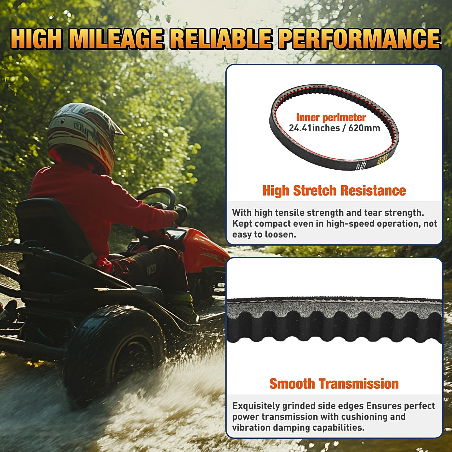 Nilight 725 Go Kart Drive Belt Fit for Hammerhead 80T Mudhead 208R 14704