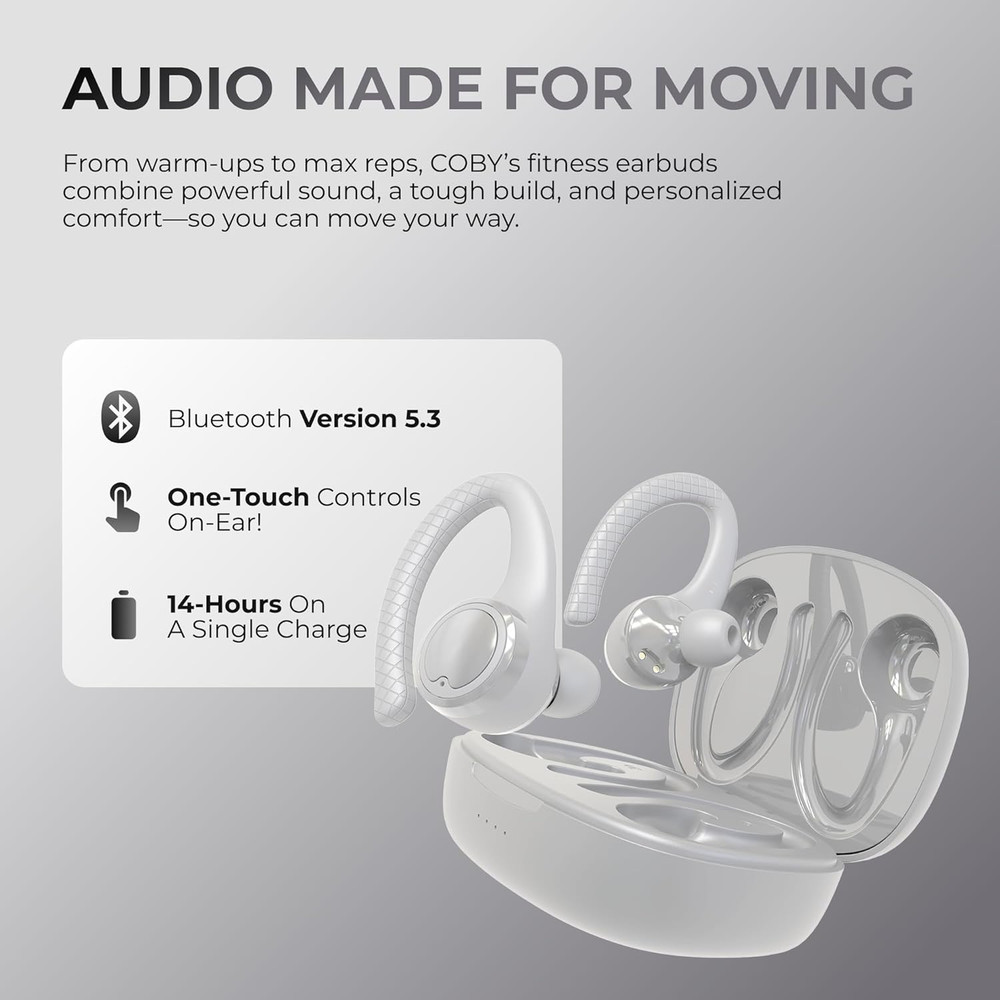 True Wireless Bluetooth Earbuds, Interchangeable Ear Hooks and Tips, Multi-Sized