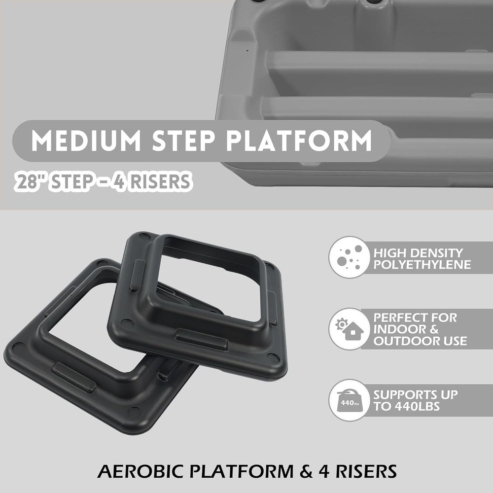 Step Aerobic Platform, Exercise Step with 5 Levels Adjustable Height, 4 Stackabl