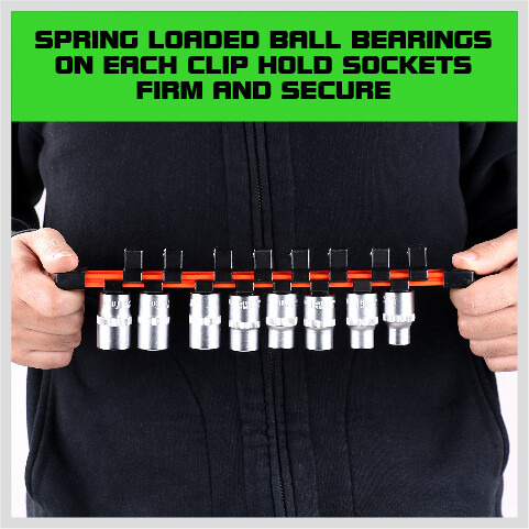 3PC Socket Organizer Sliding Holder Rail Mountable 1/4" 3/8" 1/2" Tool Storage