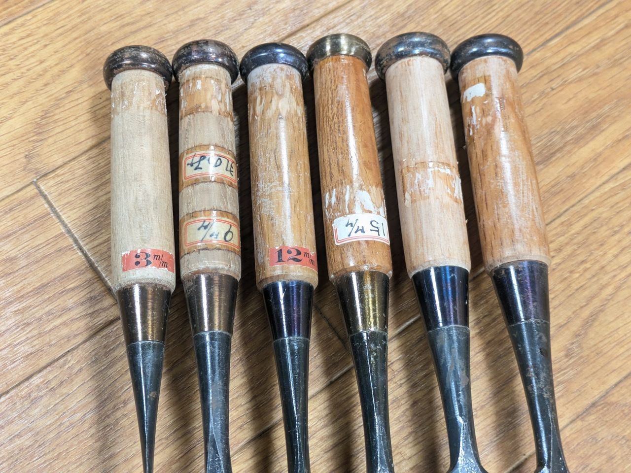 Japanese vintage chisel tataki Nomi Japan Signed Old 3.9.12.15.24.16mm RB058