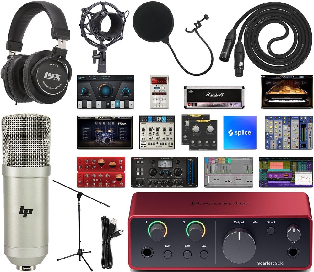 Focusrite Scarlett Solo 4th Gen 2x2 USB Audio Interface Bundle