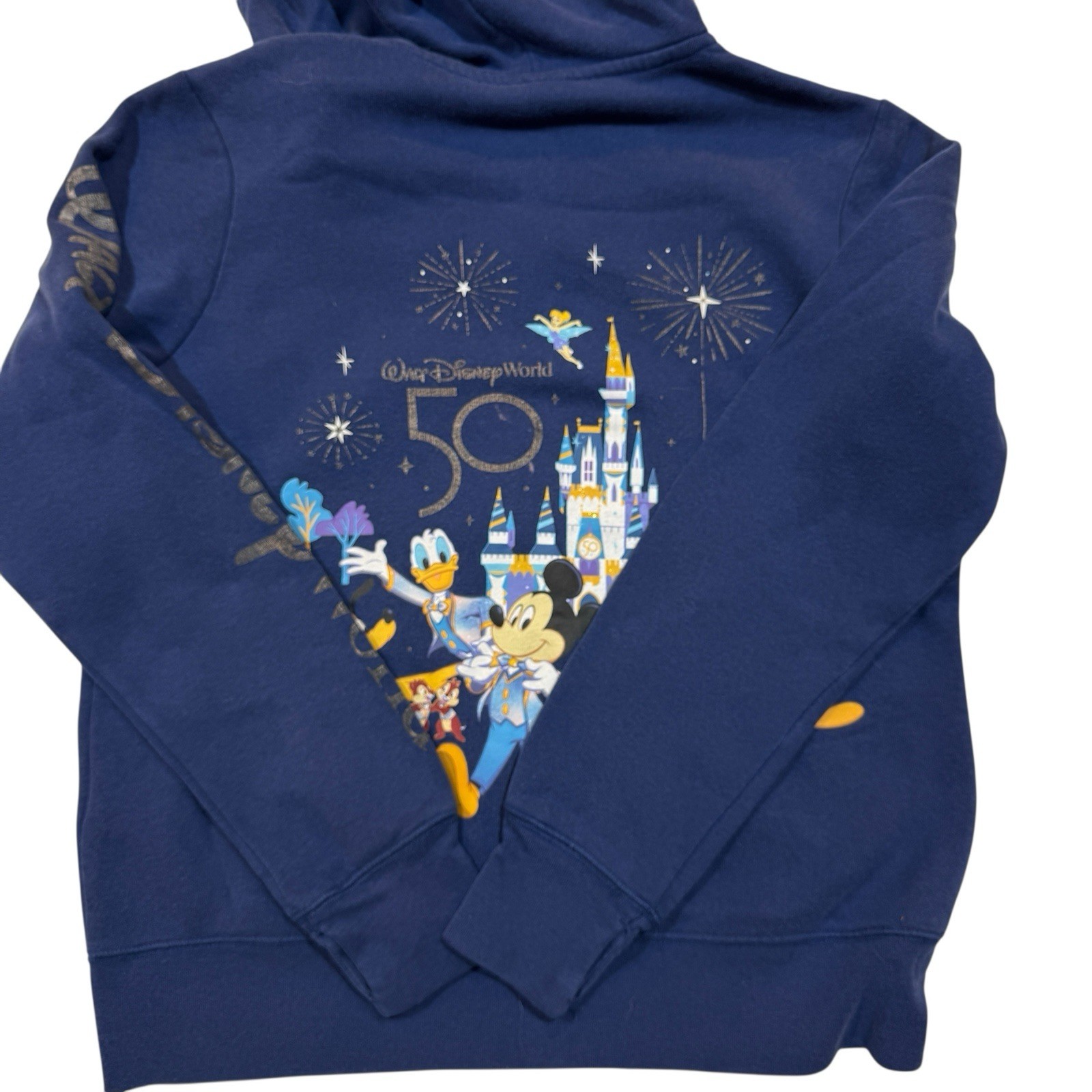 Walt Disney World 50th Anniversary Full Zip Up Hooded Hoodie Sweatshirt Blue Med