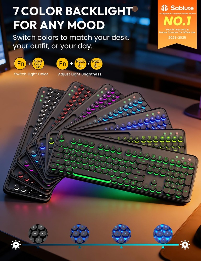 Wireless Keyboard and Mouse Combo - Backlit Typewriter Keyboard with Magnetic...