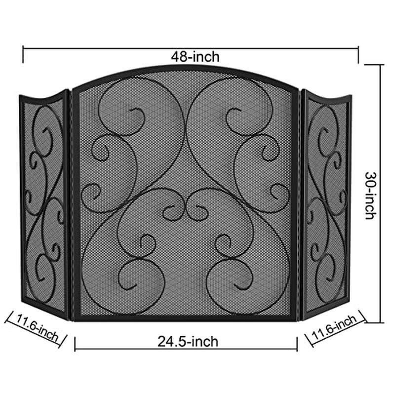 3 Panel Wrought Iron Fireplace Screen Spark Guard Foldable Easy Clean Safety New