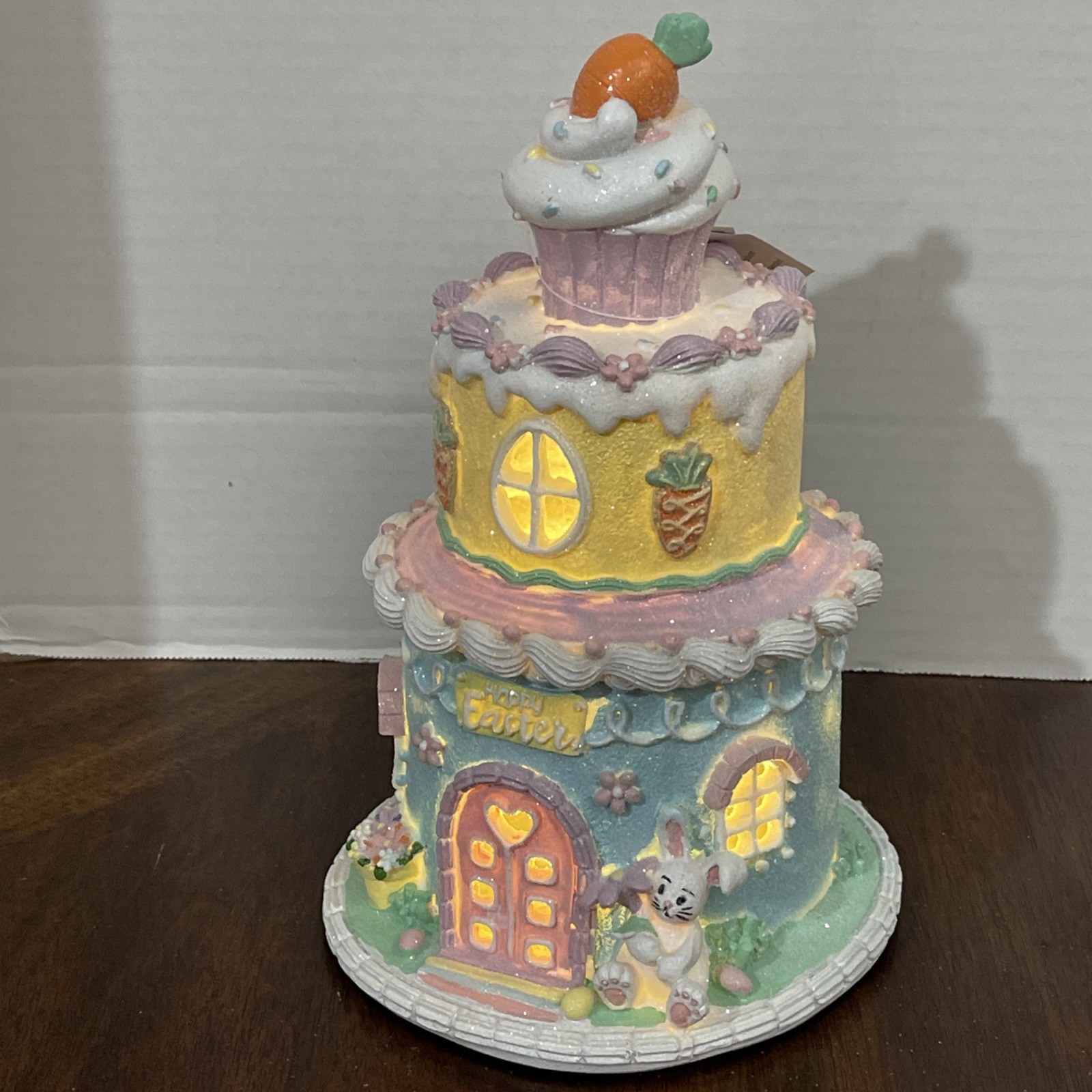 Easter Cake Cupcake Gingerbread House Bunny Carrot LIGHT UP Tabletop Decor 10.5"