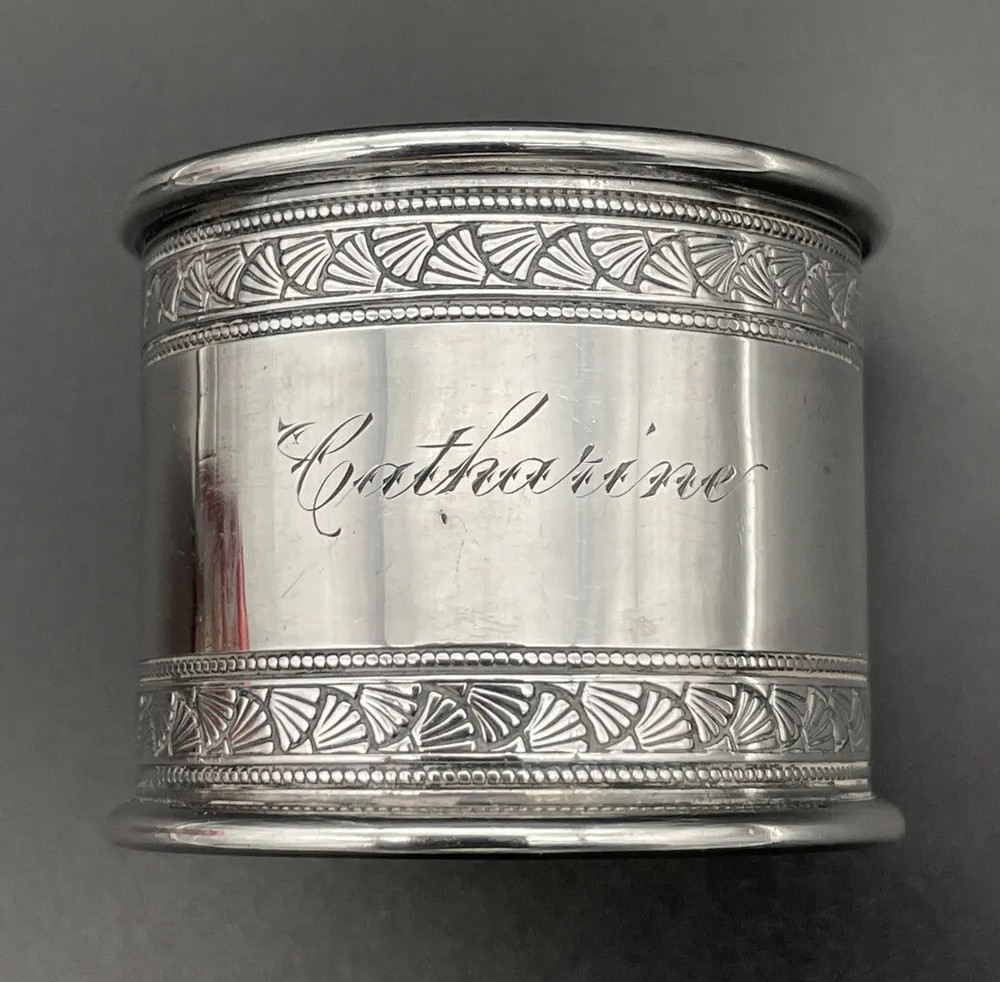 Large Gorham Brite-Cut Sterling Silver Napkin Ring Name Engraved “Catharine”