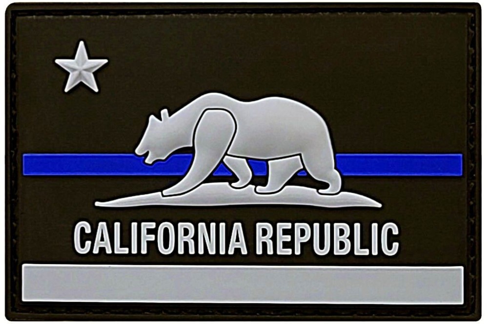 CALIFORNIA STATE REPUBLIC FLAG THIN BLUE LINE PVC PATCH | 2PC HOOK BACK 3"X2"