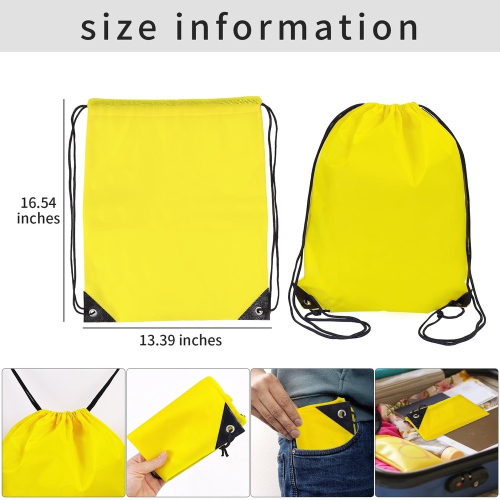 4-Piece Vibrant Color Drawstring Backpack Set - Durable Polyester with PU Lea...
