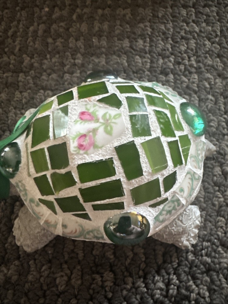 Studio Pottery Turtle Mosaic Glass Tile Turtle statue Signed 5” Long