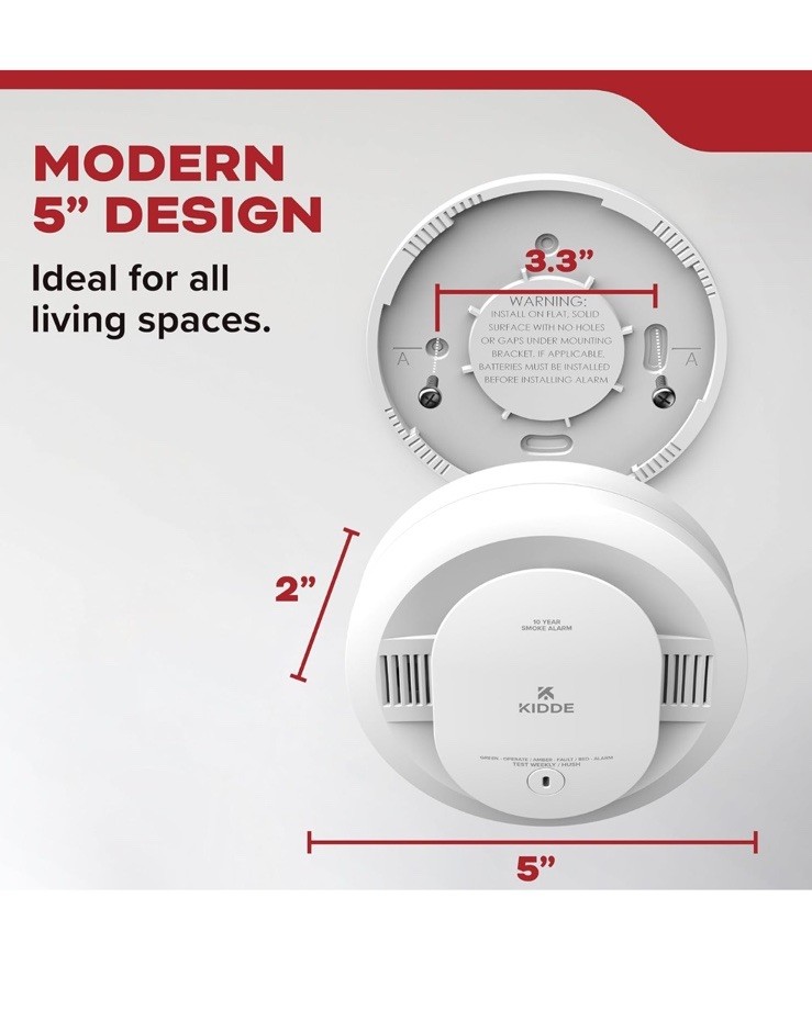 Kidde Smoke Detector, 10-Year Battery Powered, LED Warning Light Indicators