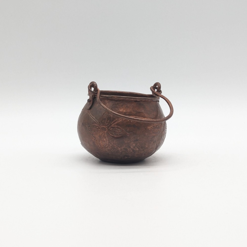 VTG Hand Forged Copper Cauldron Pot - 3” Swing Handle Rolled Edge Rivets