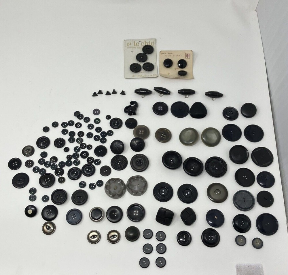Vintage Button Lot Black Gray Mixed Lot