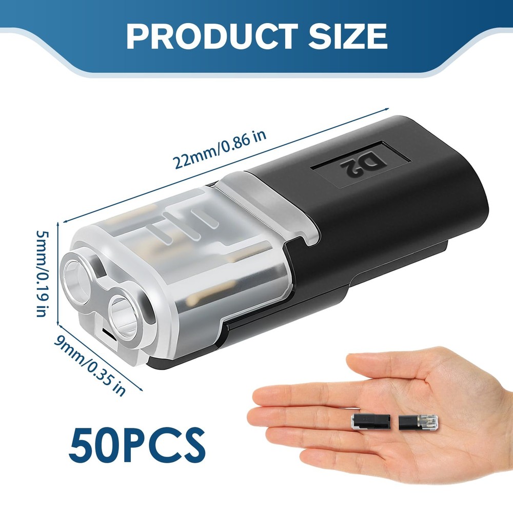 Double Wire Plug in Connector, 2-Pin Low Voltage Connector with Locking Buckle