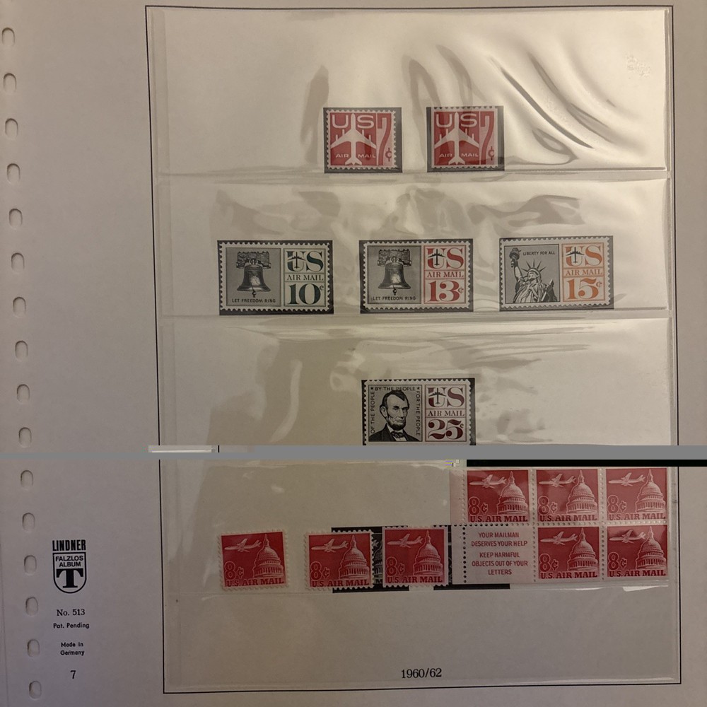 Rare! LINDNER FALZLOS USA Airmail hingeless 10 pages w/ Stamps