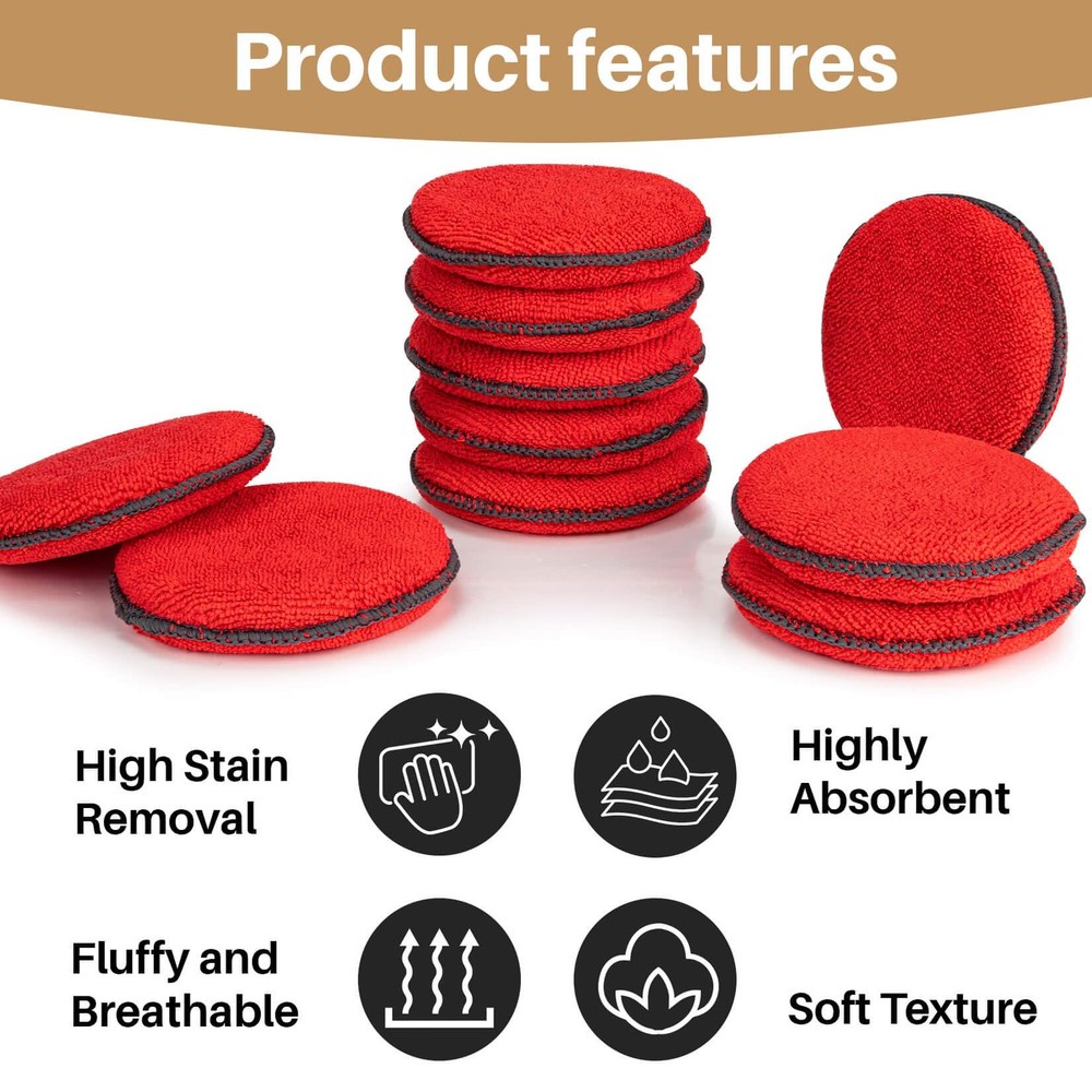 Sukh 12 Pack Microfiber Foam Car Wax Applicator Pad - 12PCS, Red