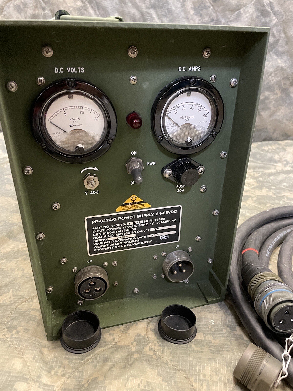 USMC POWER SUPPLY PP-8474/G MILITARY RADIO 24 18-30 VOLT DC 60A SINCGARS w Cable