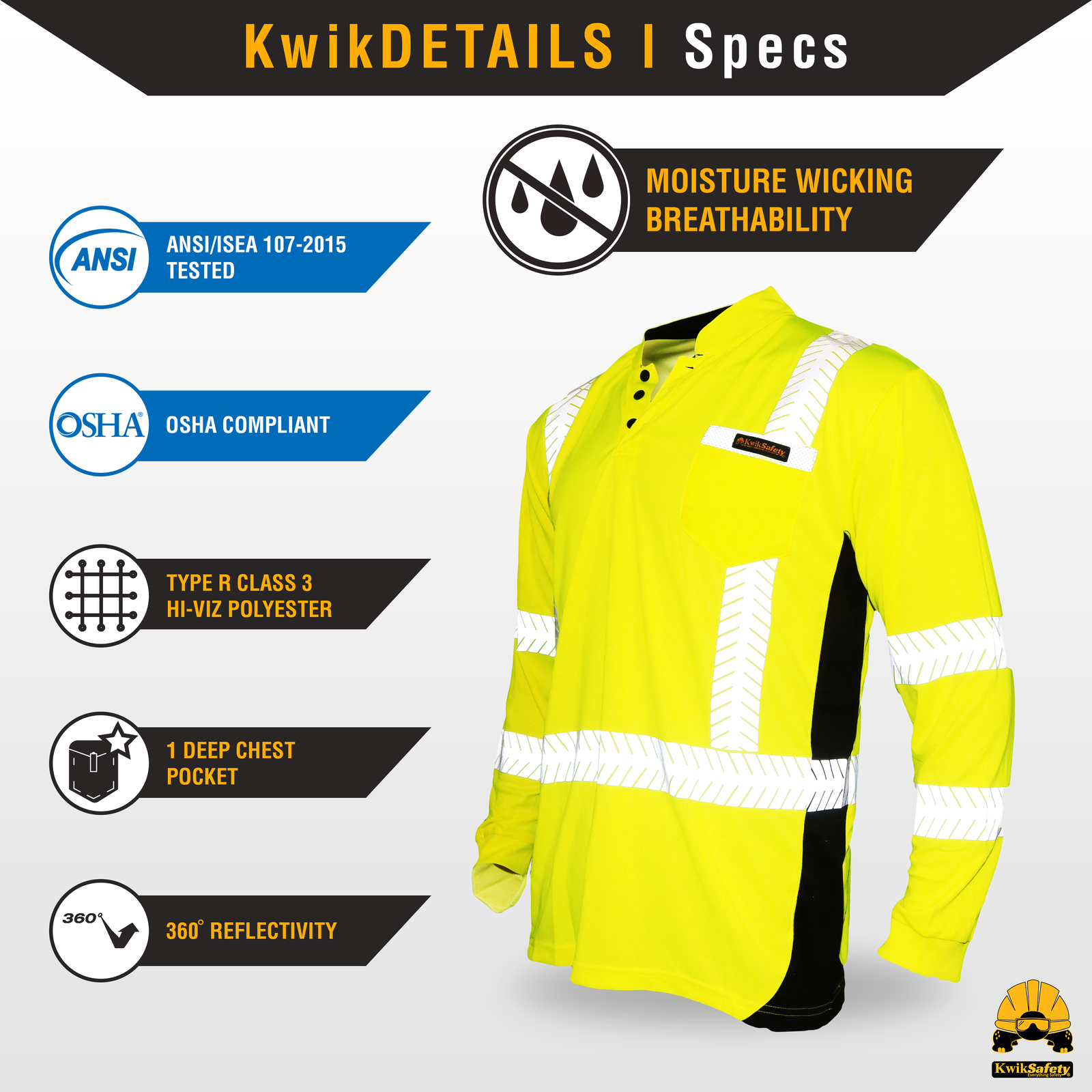 KwikSafety ESTIMATOR Hi Vis Reflective Long Sleeve ANSI Class 3 Safety Shirt