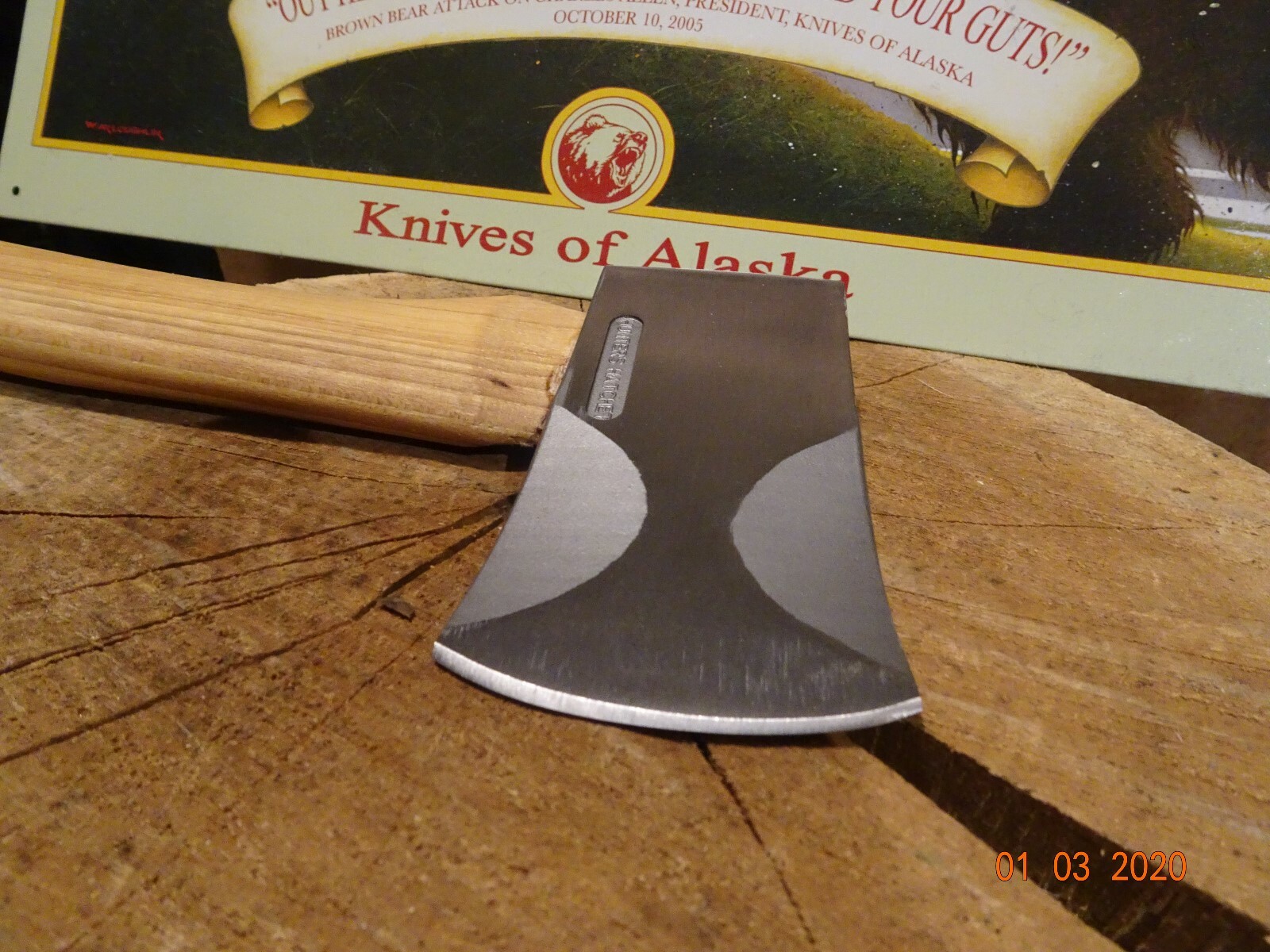 KNIVES OF ALASKA HUNTERS HATCHET WITH LEATHER BELT SHEATH MODEL 070FG A GREAT 1