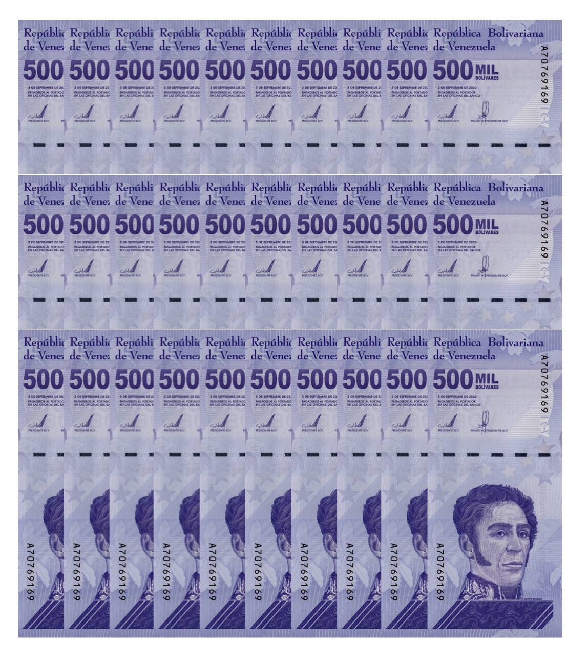 Venezuela 500 Mil Bolivar Sobberano 2020 UNC X 30 PCS 500000 (1/2 Million) New