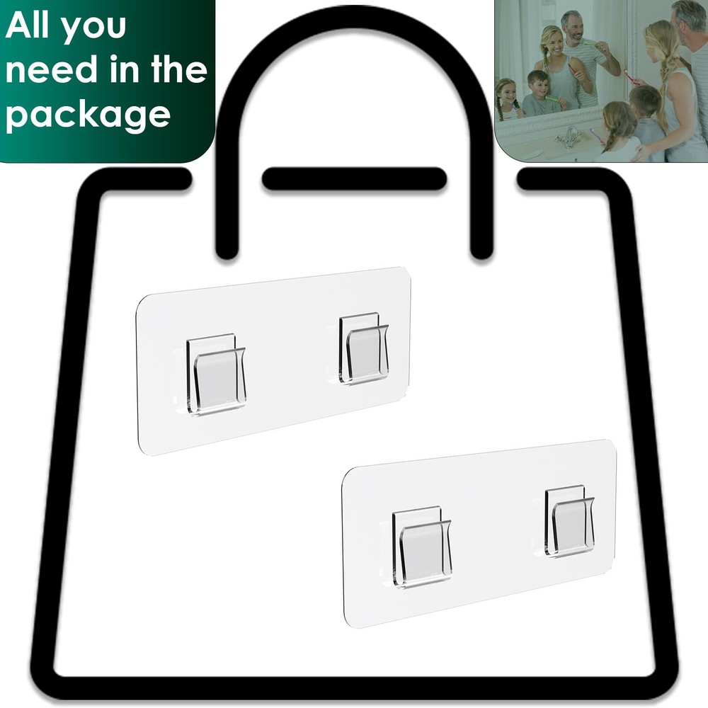 2 Pack Shower Caddy Adhesive Replacement Stickers with 2 Flat Hooks for Kitchen
