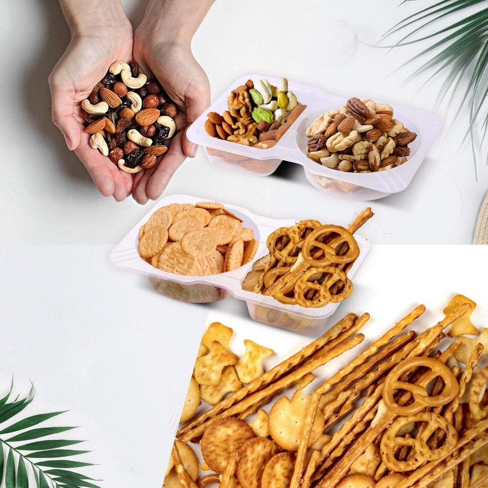 Evmliy 15 Sets Snack Containers, Reusable Double 2 Compartment Small