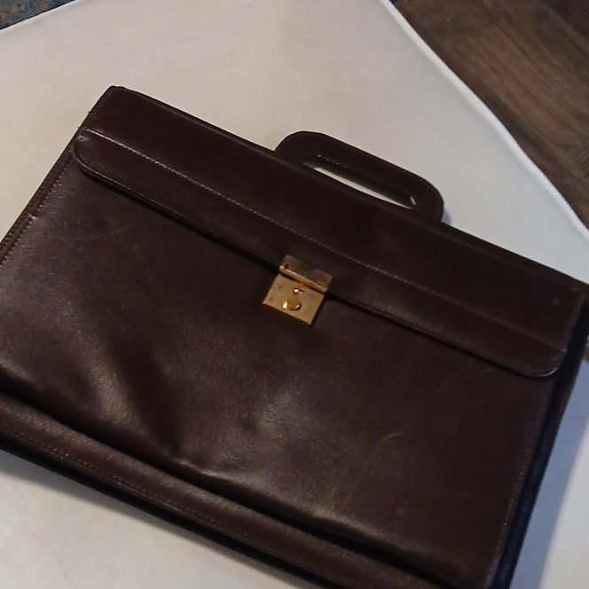 Heritage Brown Briefcase Document Case with Push Lock, Zip, Inner Pockets